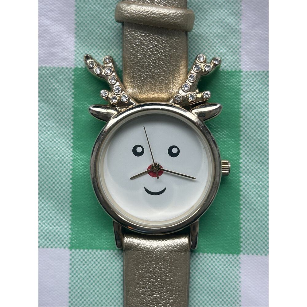 Charming Charlie Christmas Reindeer Gold Tone Women’s Quartz Watch
